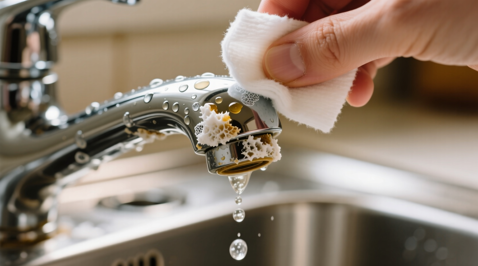 remove mineral buildup from a faucet with a vinegar soa