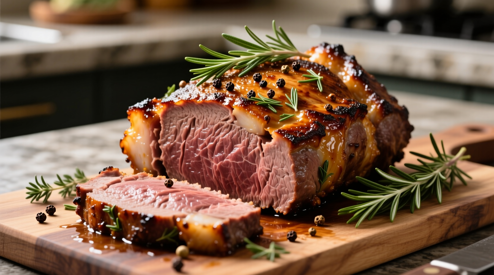 Perfectly seared deer roast with herb crust