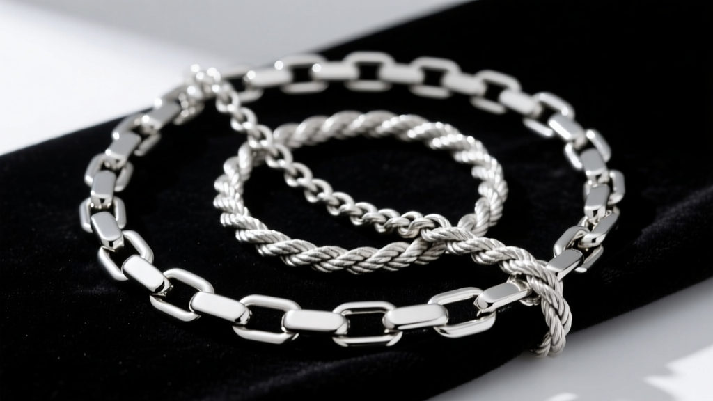 Macro shot of a 16-inch sterling silver box chain and rope chain on dark velvet, highlighting distinct metal link structures