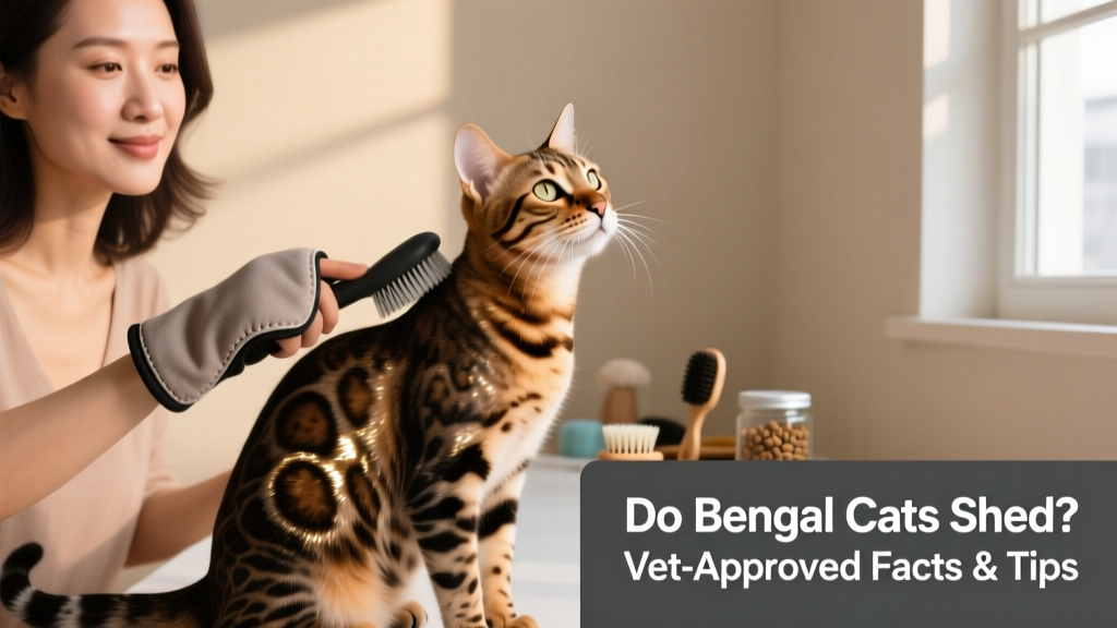A person gently brushing a Bengal cat with a soft rubber grooming mitt