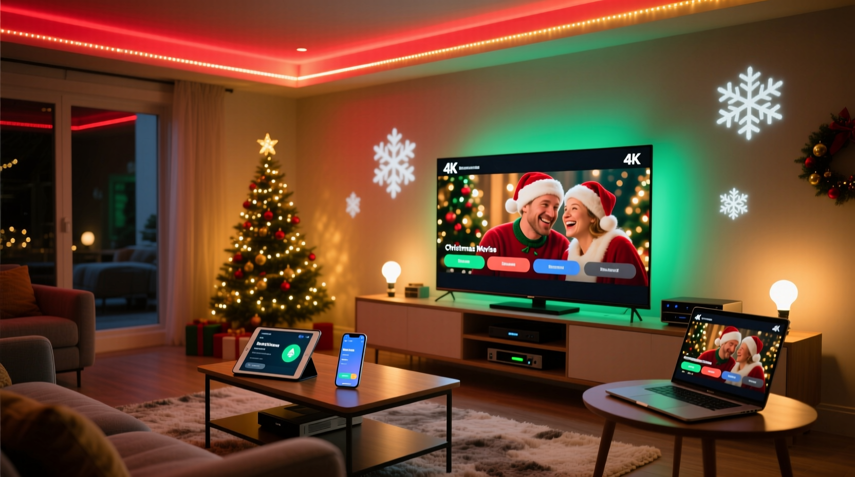 how to stream christmas movies on multiple devices while controlling lights