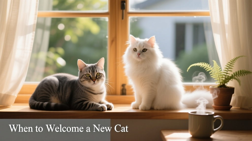 Two cats sitting side by side on a sunlit windowsill, relaxed and calm