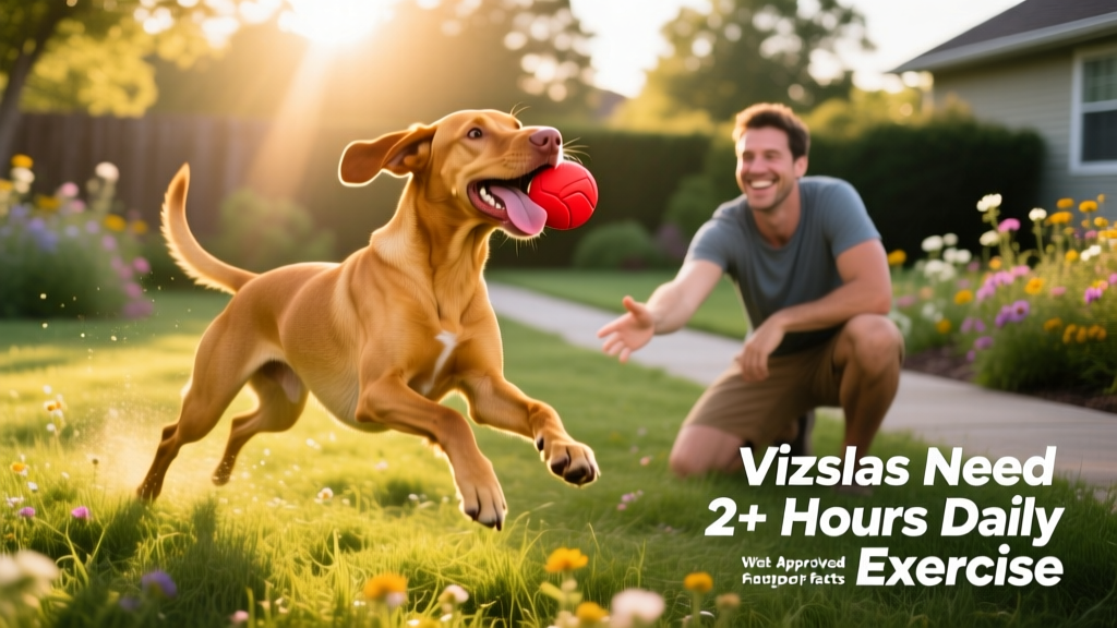 A Vizsla happily retrieving a bright toy during an outdoor game with their owner