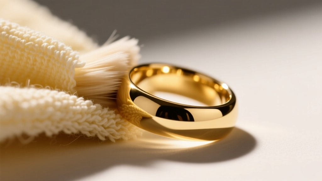 Close-up of microfiber cloth polishing an 18k gold vermeil ring, revealing a clean and streak-free high-polish metal finish.