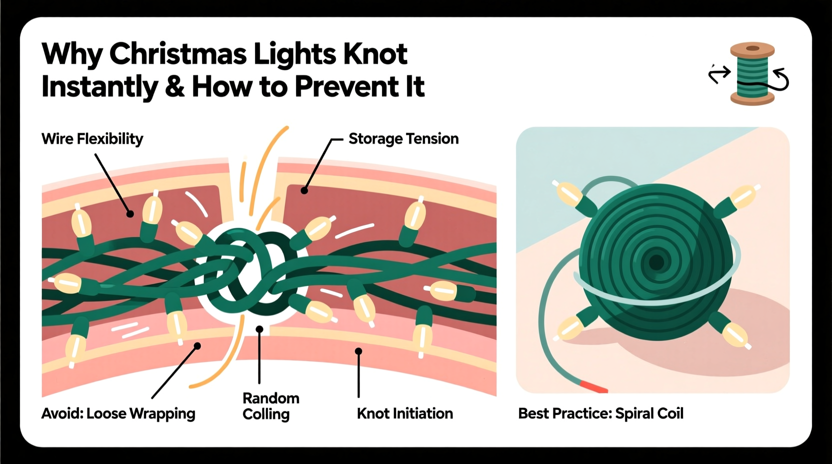 why do christmas lights form knots instantly and how to avoid it