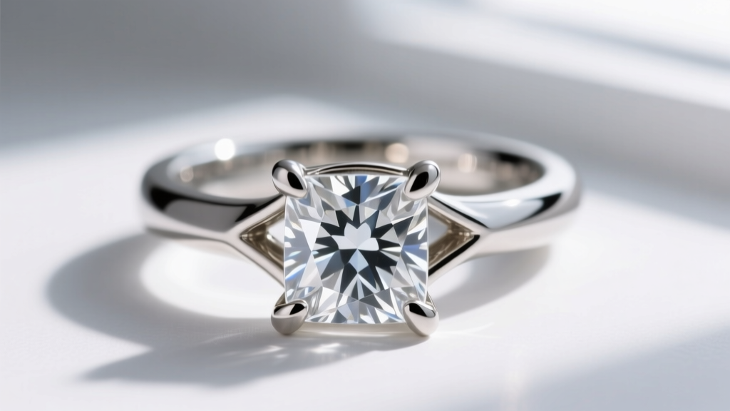 Macro shot comparing four-prong basket and bezel settings for square princess cut diamonds, highlighting V-prong corner protection.