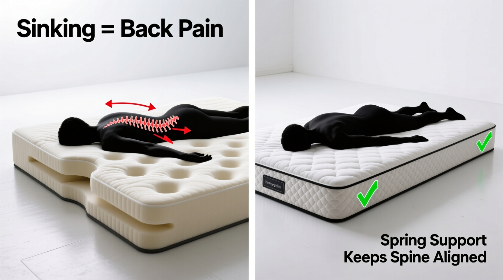 memory foam vs spring mattress is sinking in actually bad for your back