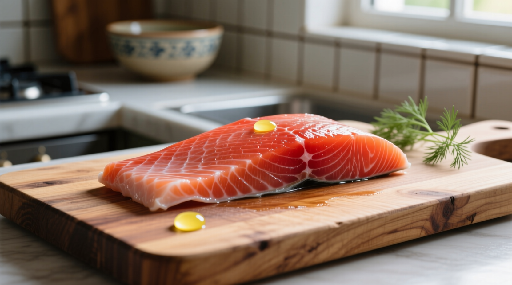 Fresh red snapper fillet on wooden cutting board