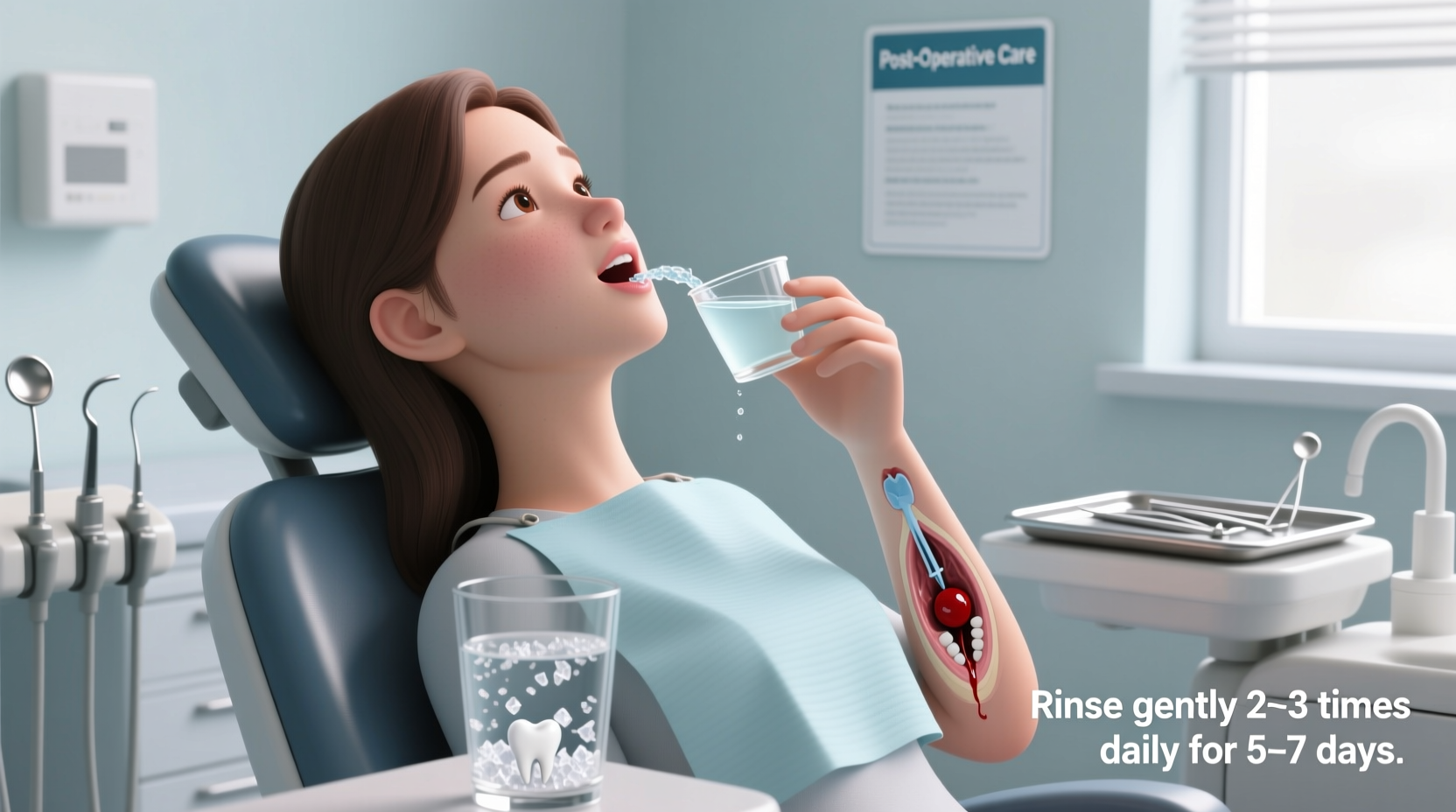 Proper salt water rinse technique after tooth extraction