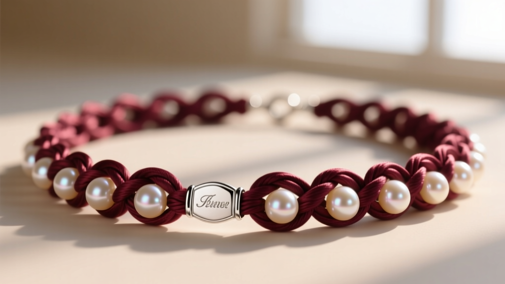Macro shot of a hand-knotted pearl lei necklace, showing precise silk knots between 8mm round pearls and a sterling silver clasp