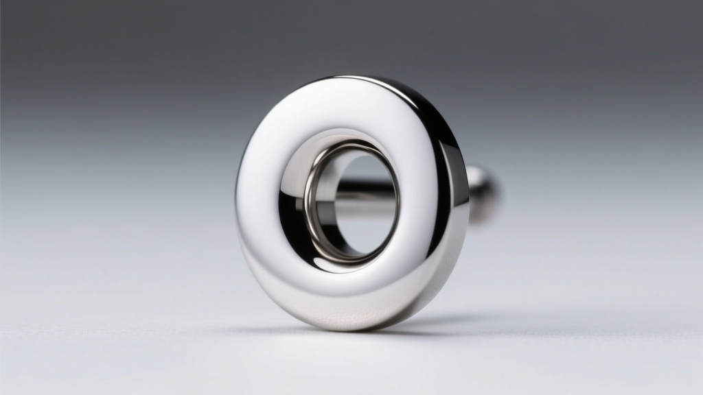 Macro shot of a polished titanium flat back labret disc, showing a flawless mirror finish and smooth edges under soft lighting.