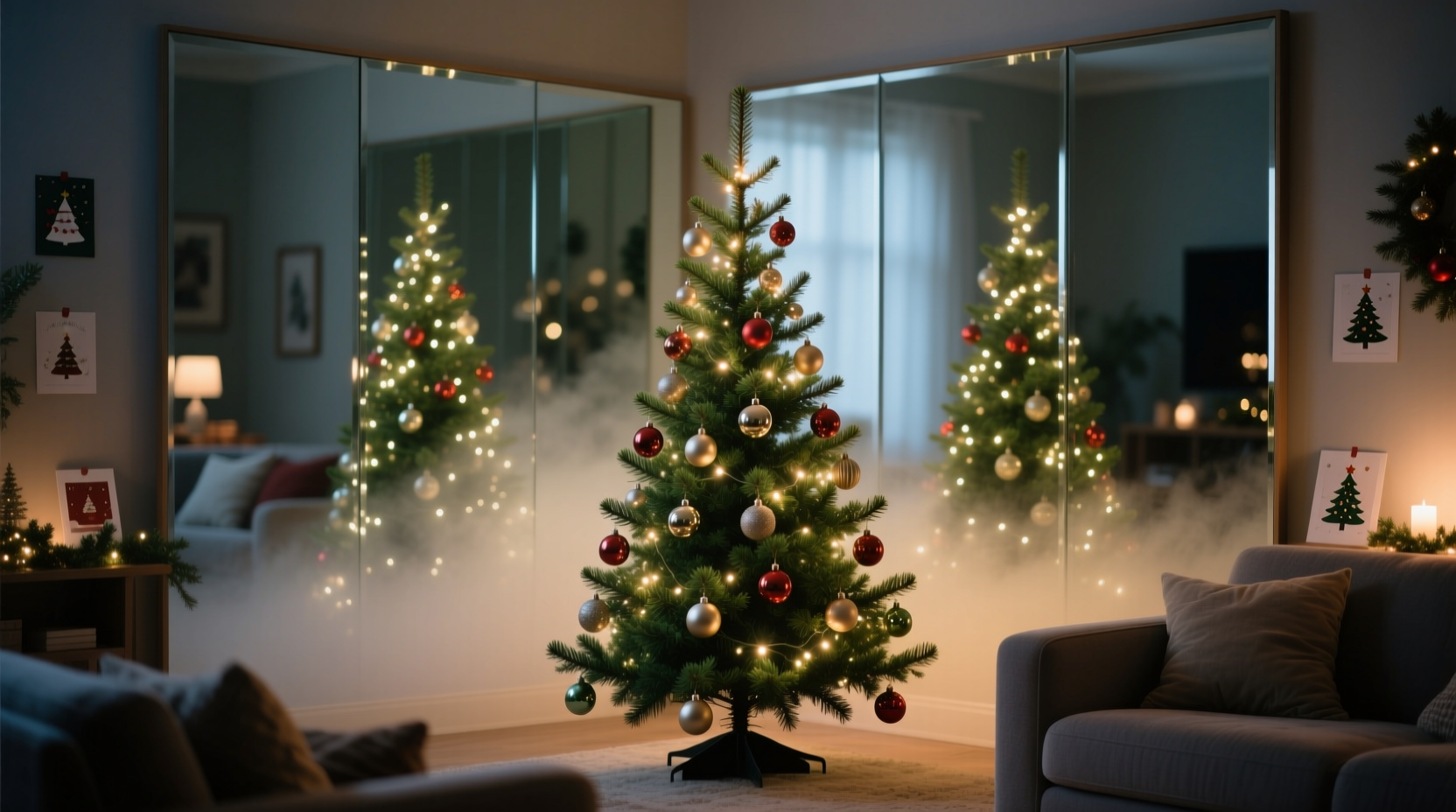 do mirrored backdrops make small christmas trees appear larger visually