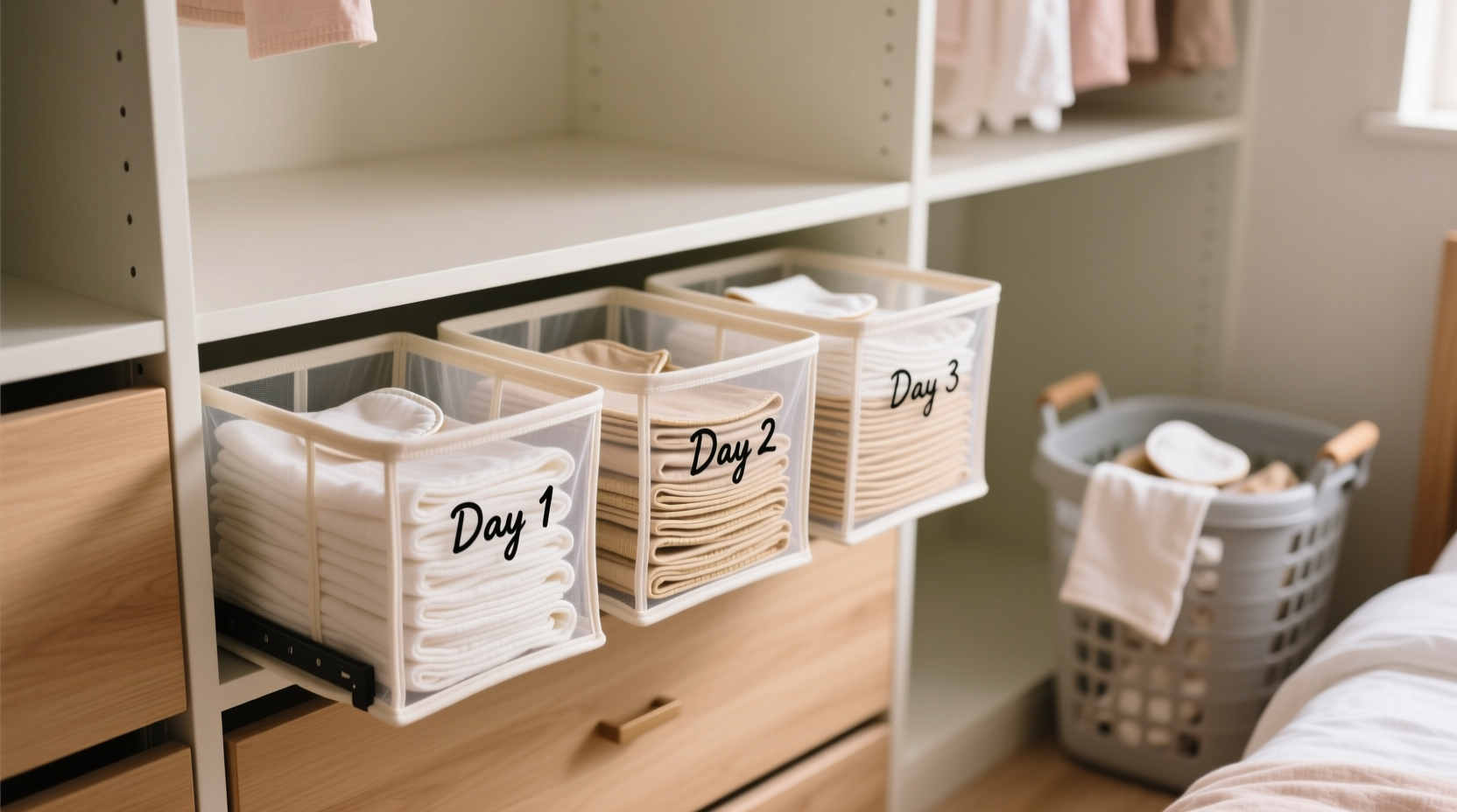 cloth pad storage in closet drawers