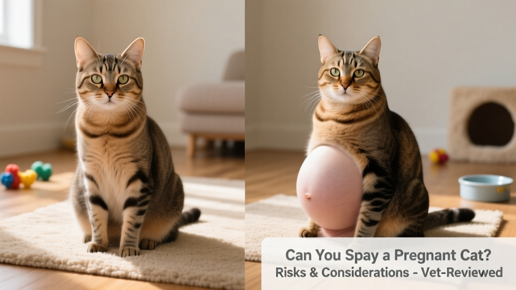 Side-by-side comparison: healthy non-pregnant cat abdomen vs. visibly rounded pregnant cat abdomen