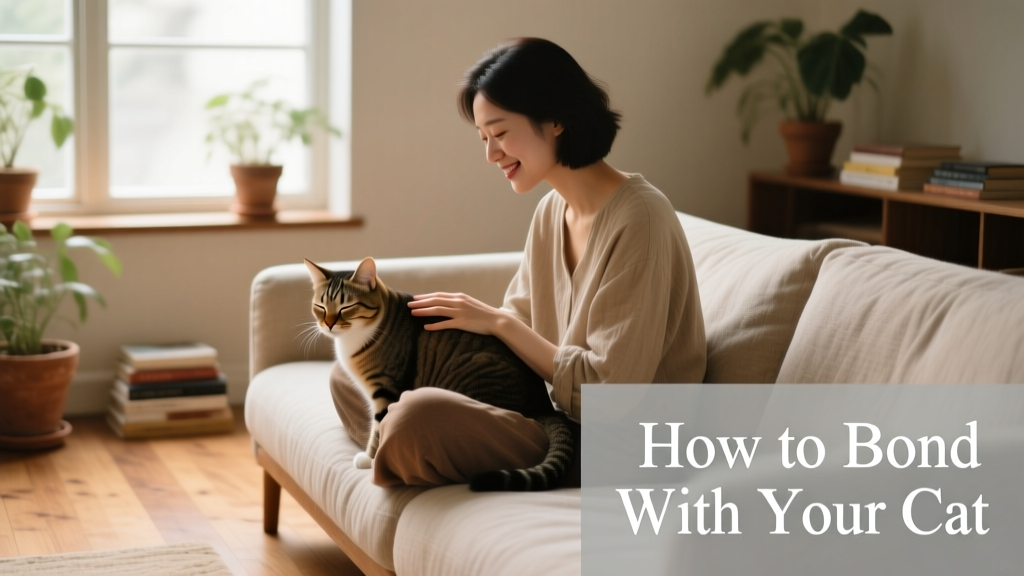 A person sitting quietly beside their cat, both relaxed and engaged in gentle interaction