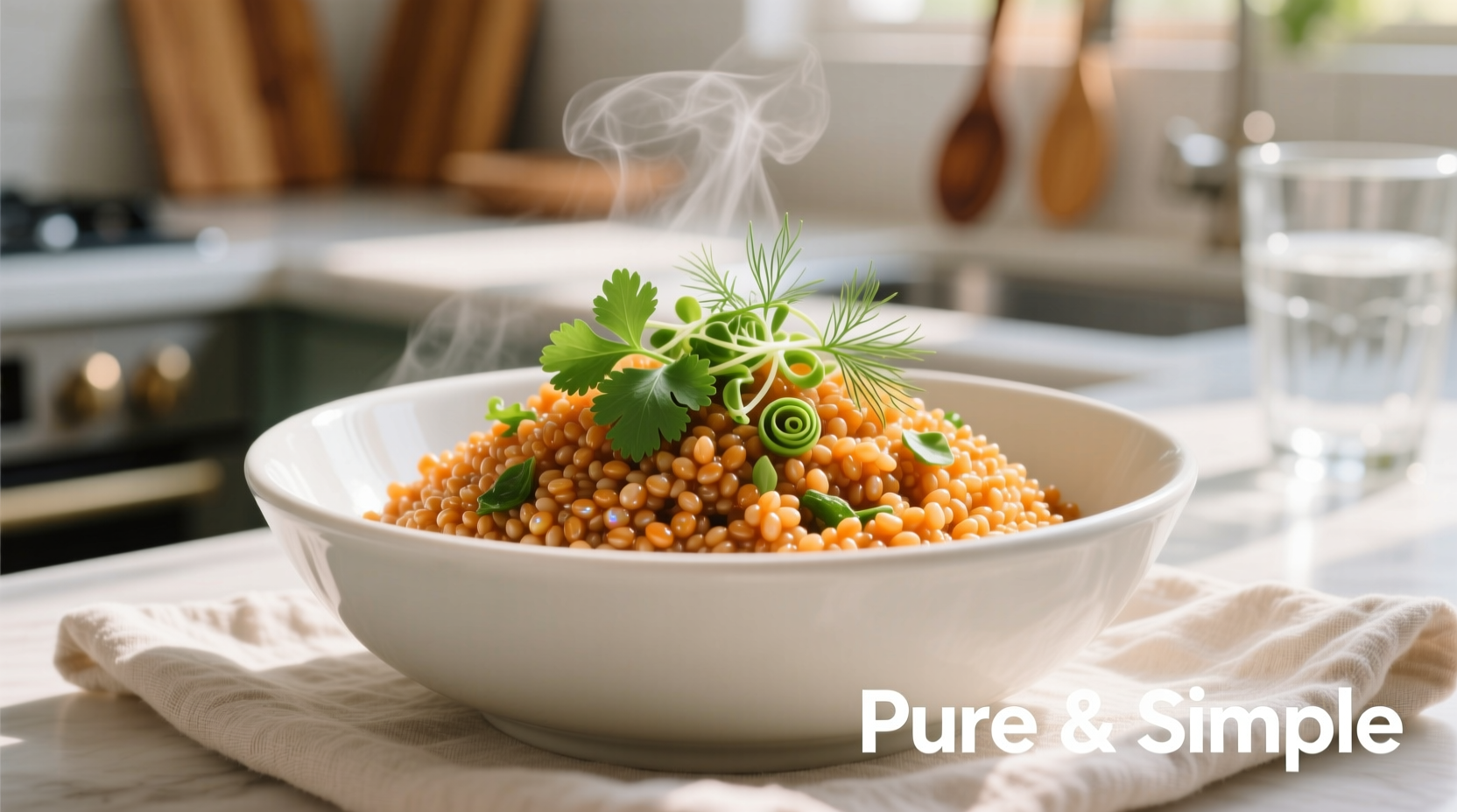 Perfectly cooked amaranth in a white bowl with fresh herbs