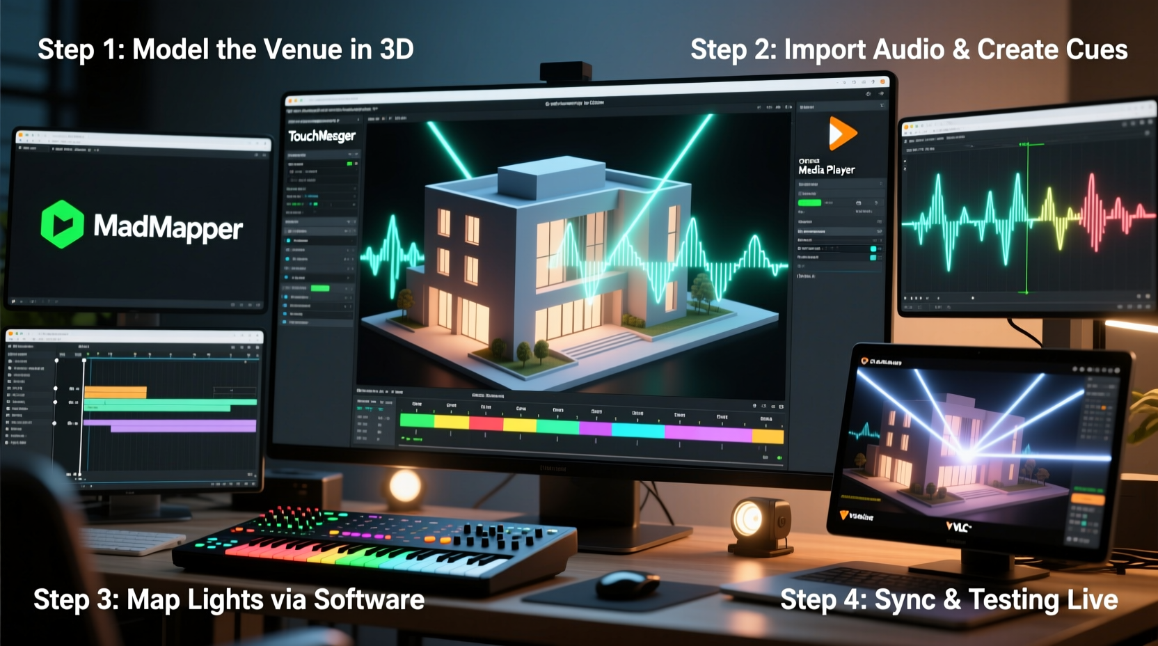 how to map out a synchronized light show using free software tools