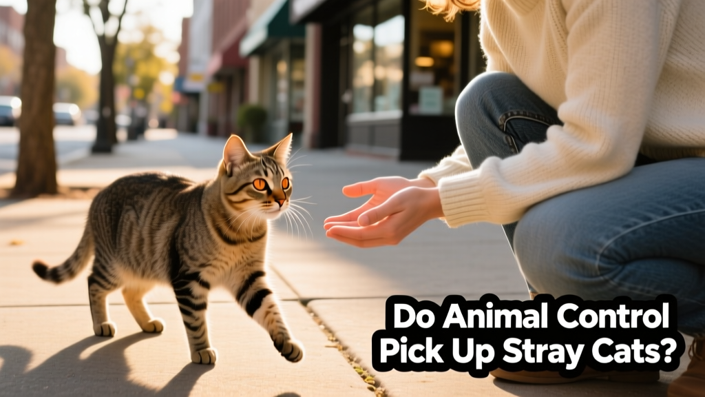 A friendly stray cat approaching a person on a sidewalk