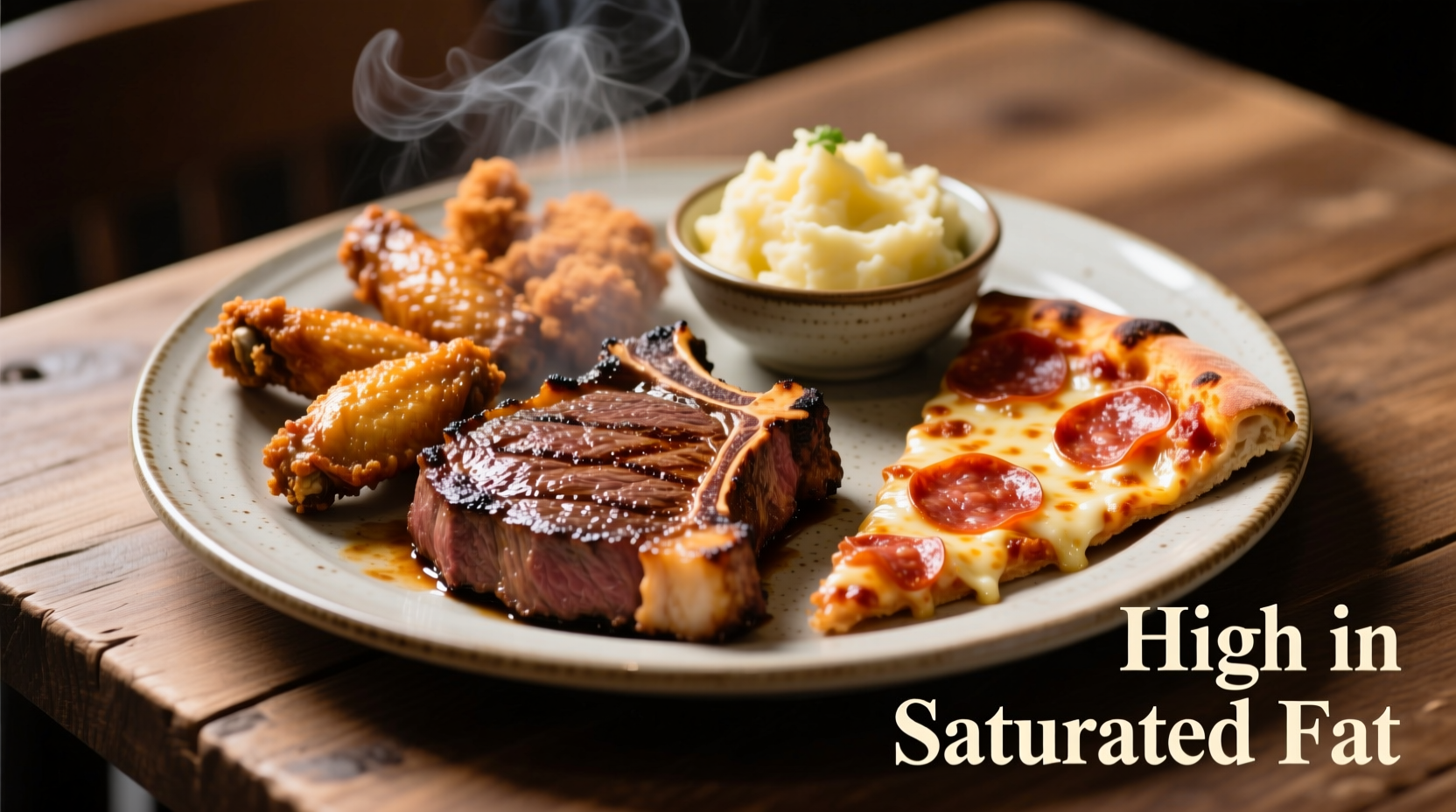 Plate with foods high in saturated fat