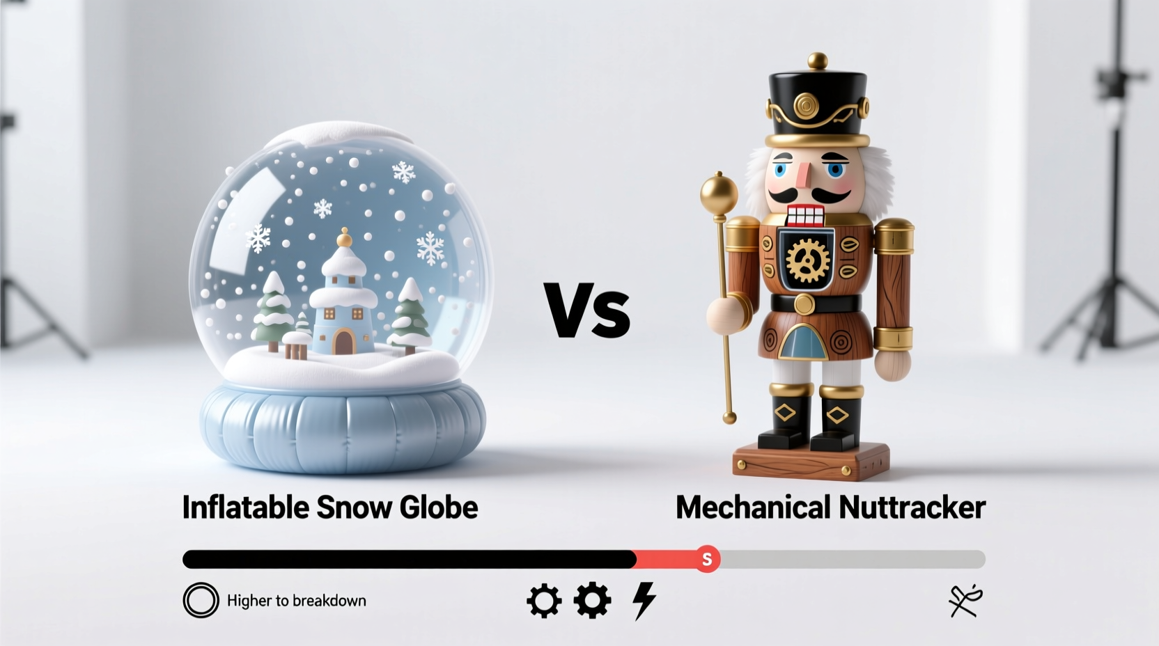 inflatable snow globe vs mechanical nutcracker which breaks down less often