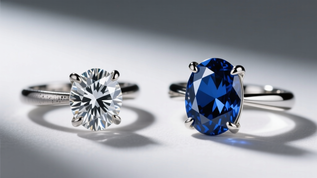 Comparison of a cast prong setting with visible porosity against a hand-forged, polished platinum prong securing an oval sapphire.