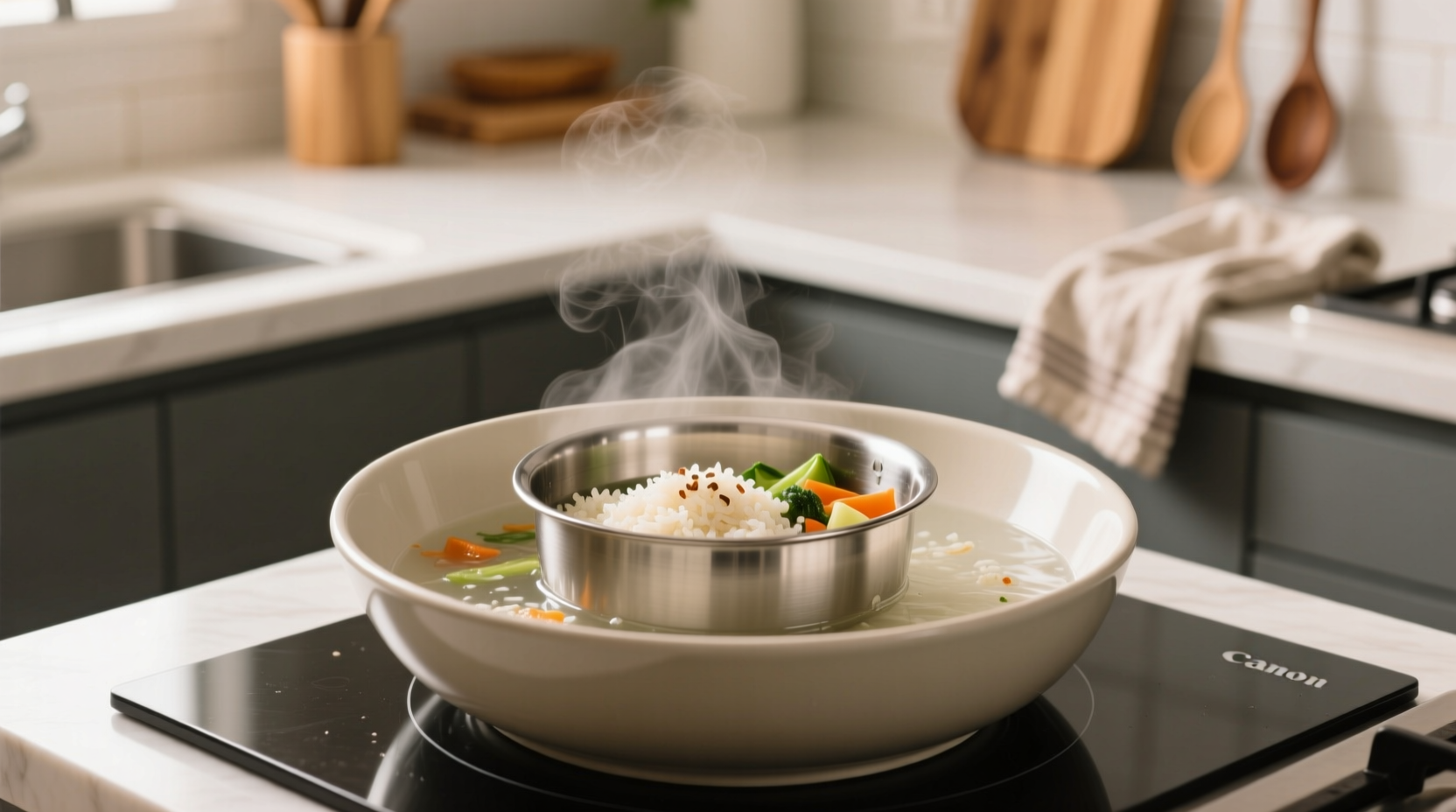 use the two bowl method to reheat food with less mess
