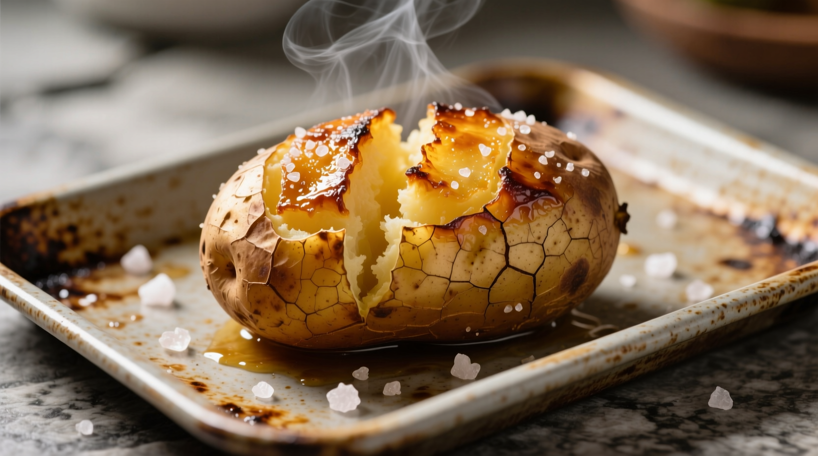 Perfectly roasted salted potatoes on baking sheet