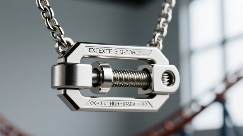 Macro shot of a stainless steel necklace screw-lock clasp designed to withstand intense G-forces on roller coaster rides.