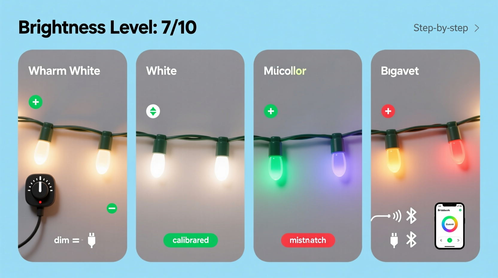 how to calibrate brightness levels across different led christmas strings