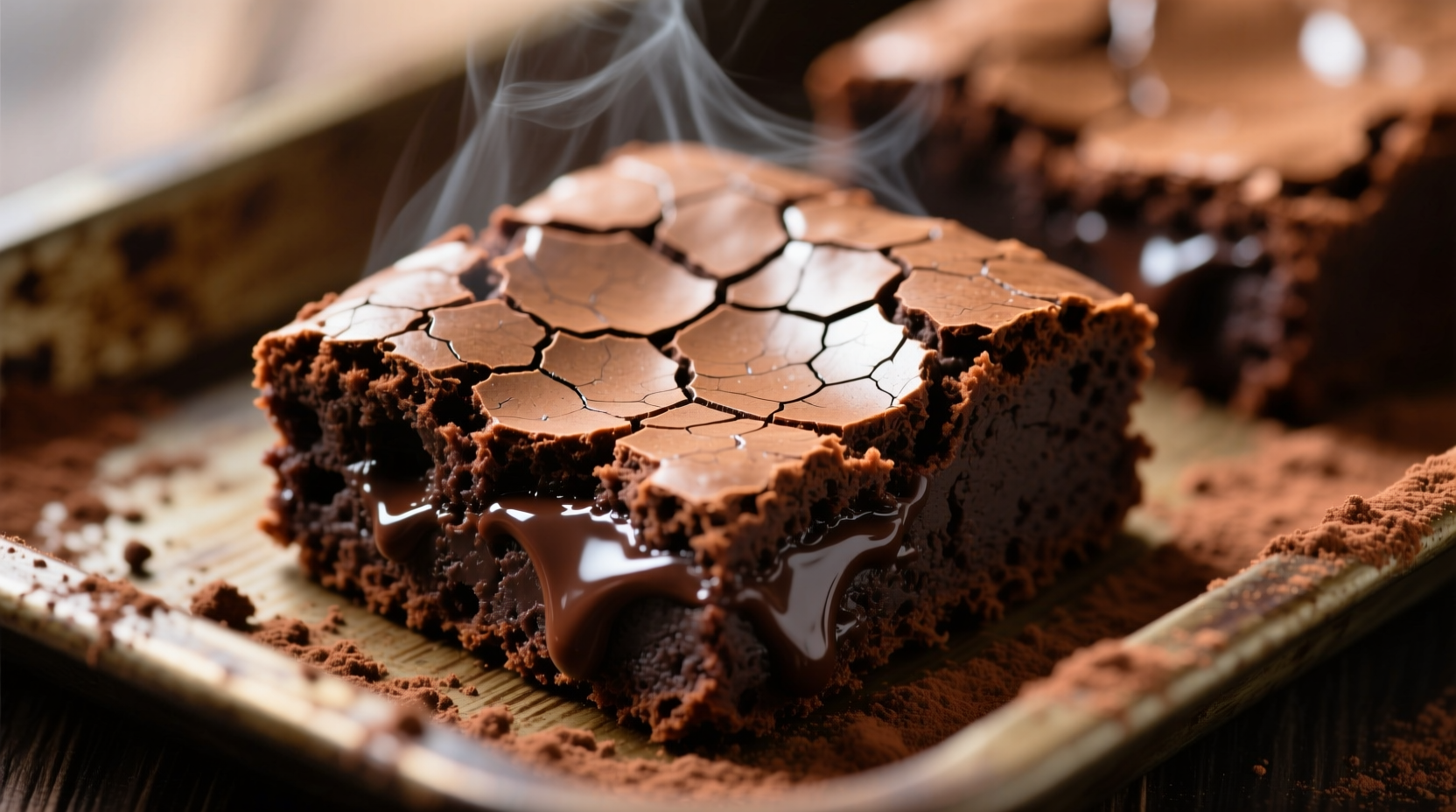 Perfectly baked brownies with crackled top surface