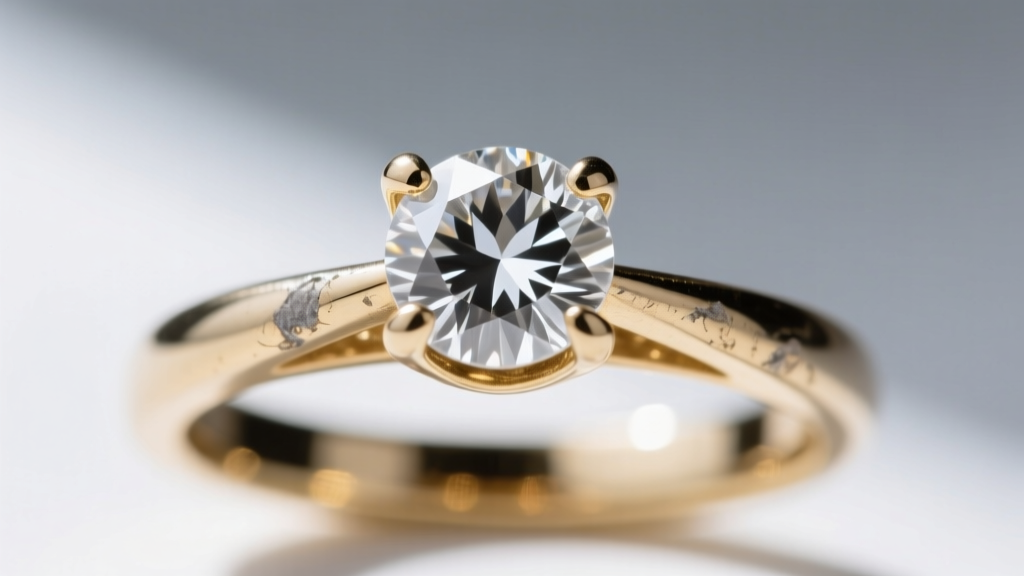 Loupe view of worn 14k white gold prongs gripping a round moissanite stone, showing slight thinning and wear at the metal tip.