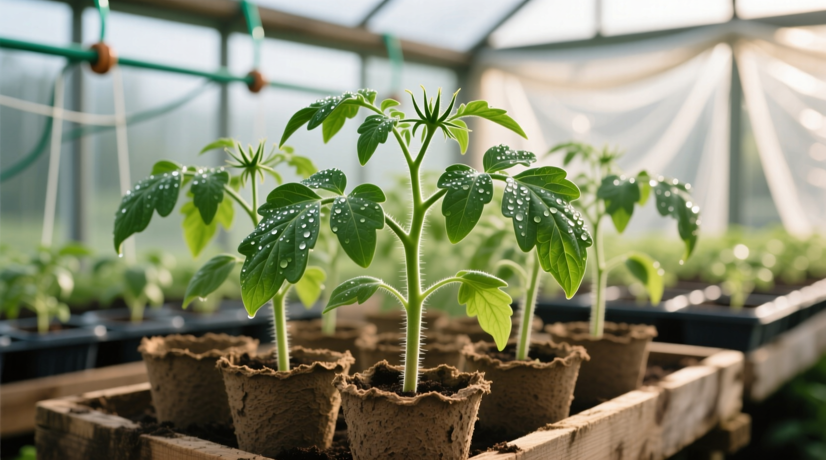 Healthy tomato starter plants with vibrant green leaves