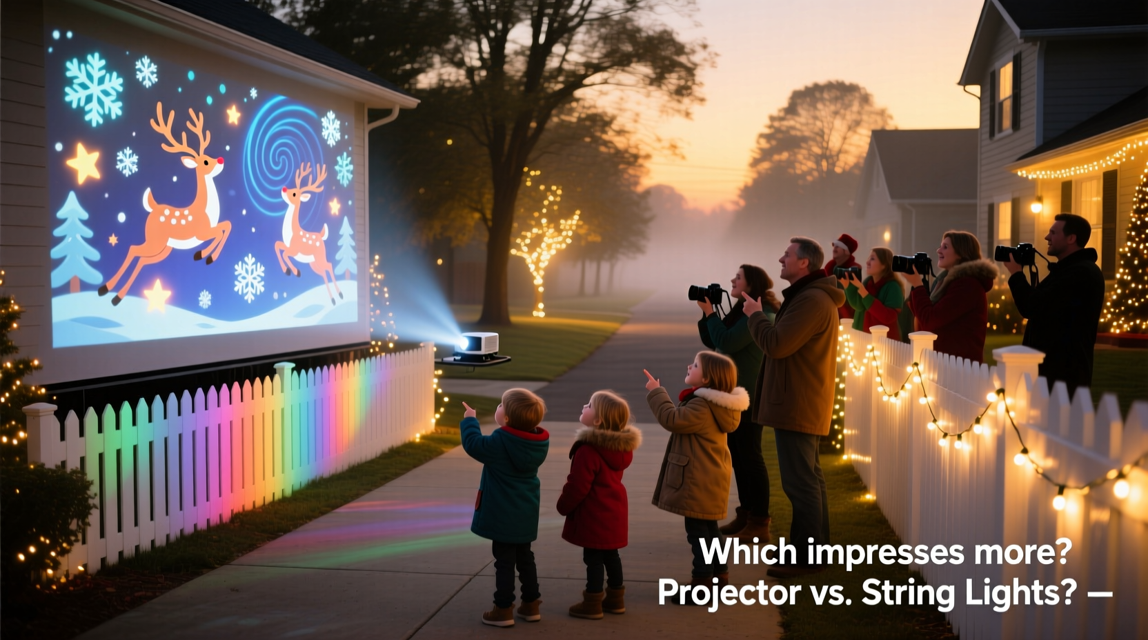 projector vs string lights for driveway displays which impresses holiday visitors more