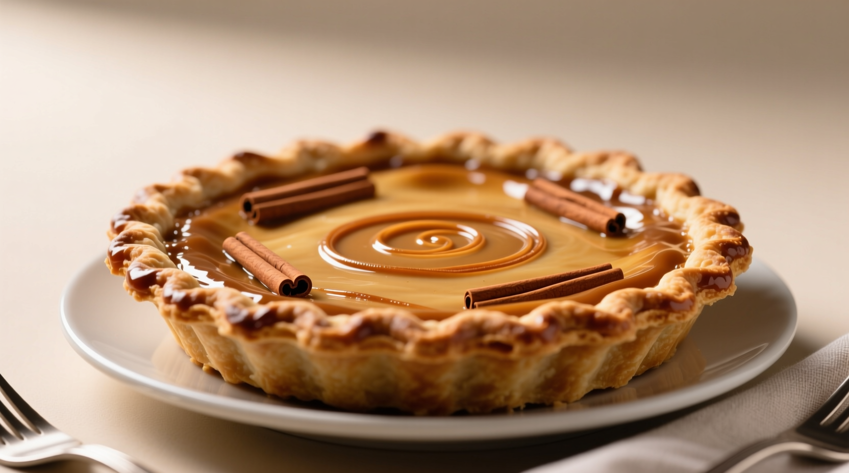 2025 holiday season butterscotch pie featuring a delicate Ceylon cinnamon swirl on golden crust