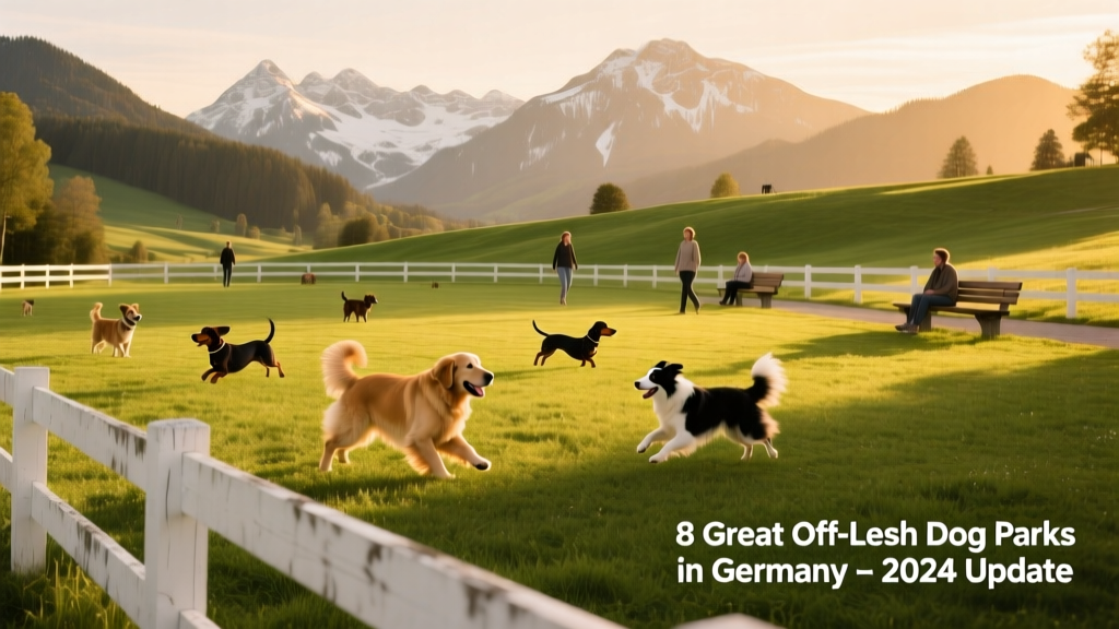 A neatly fenced, grassy dog park nestled near snow-dusted mountains in Garmisch-Partenkirchen