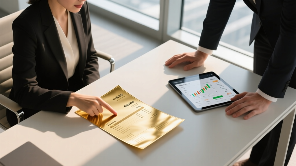 Overhead view of a customer reviewing a gold invoice with an associate, pointing at the spot price and making charges breakdown.