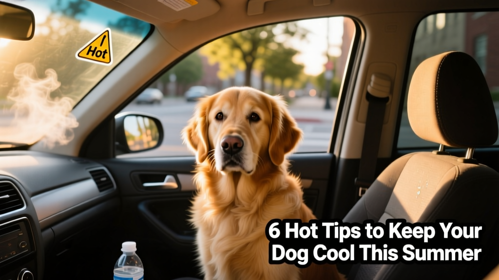 Dog sitting inside a parked car with an open window—highlighting why this is unsafe