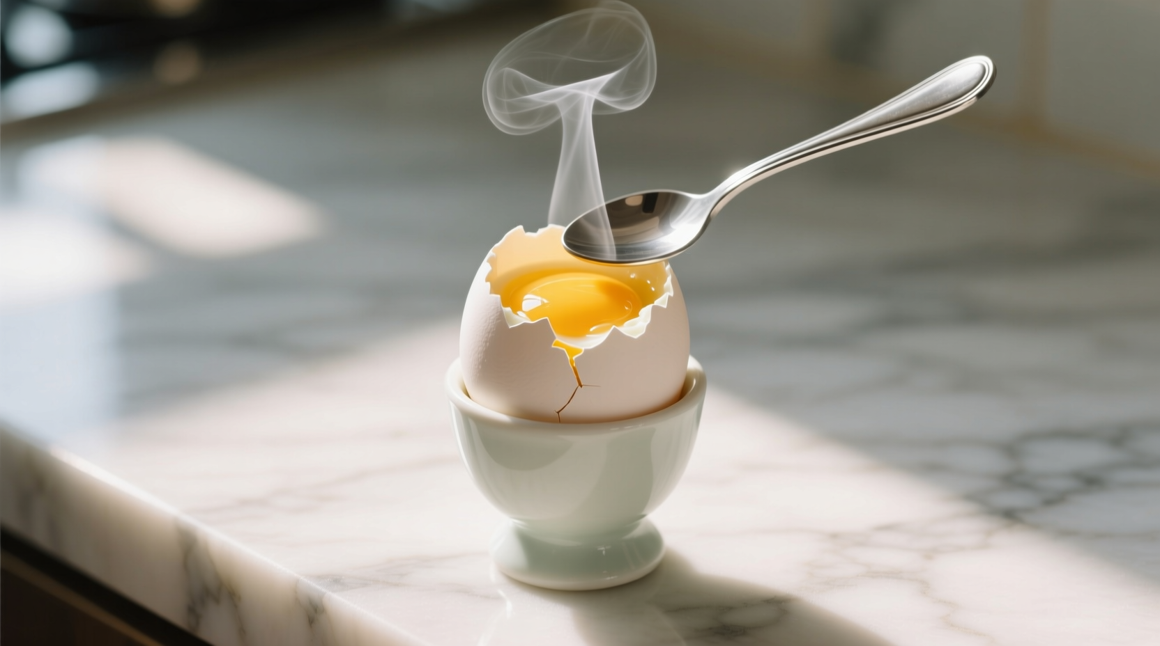 Perfect soft boiled egg in egg cup with spoon