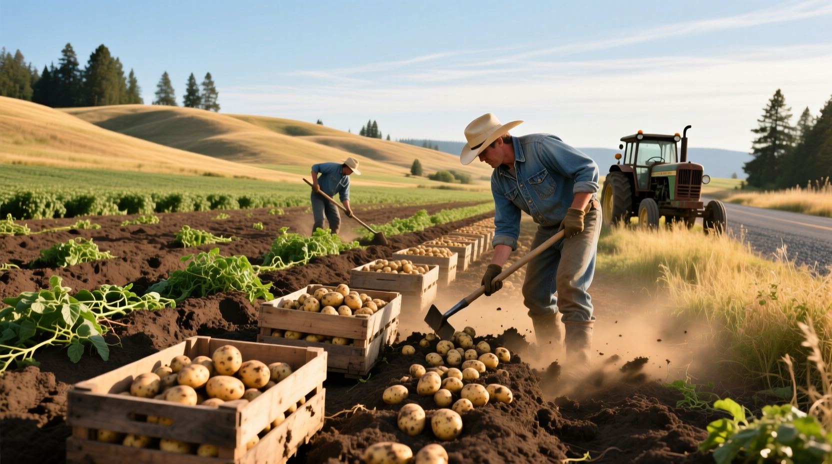 Washington potato field during harvest season