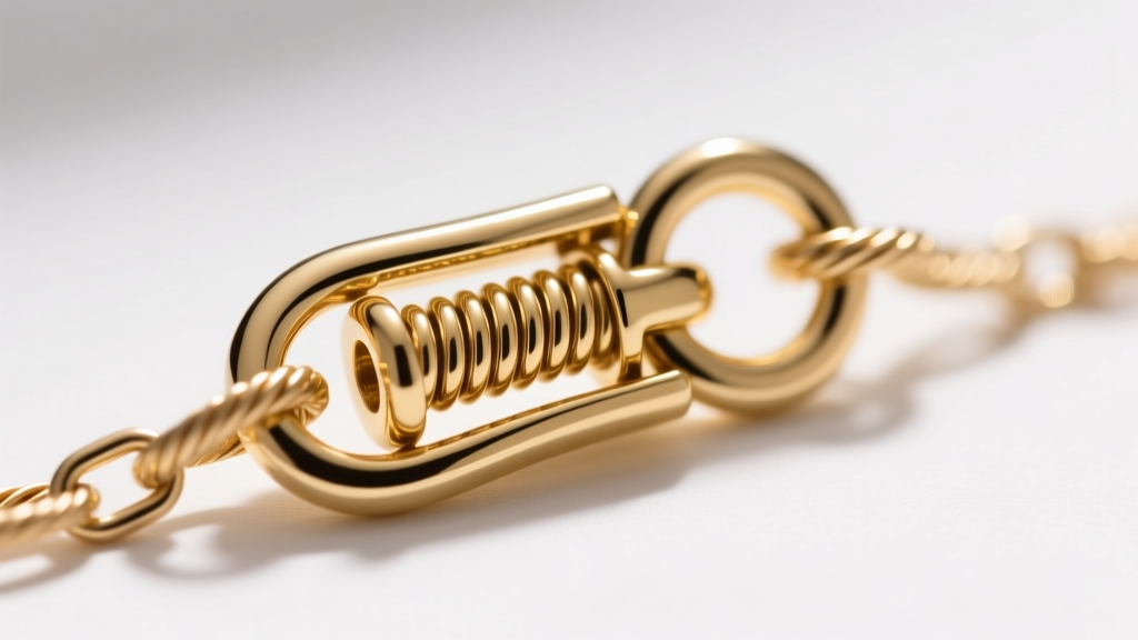 Macro shot of a 14k gold lobster clasp on a 2mm cable chain, showing the spring mechanism and a cleanly soldered jump ring.