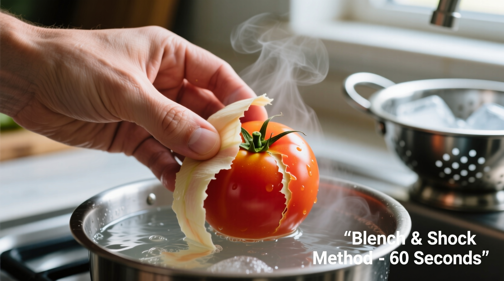 Hand peeling tomato using blanch-and-shock method