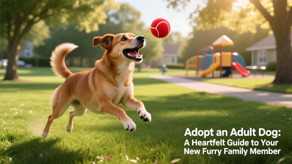 A joyful adult dog playing fetch in a grassy park