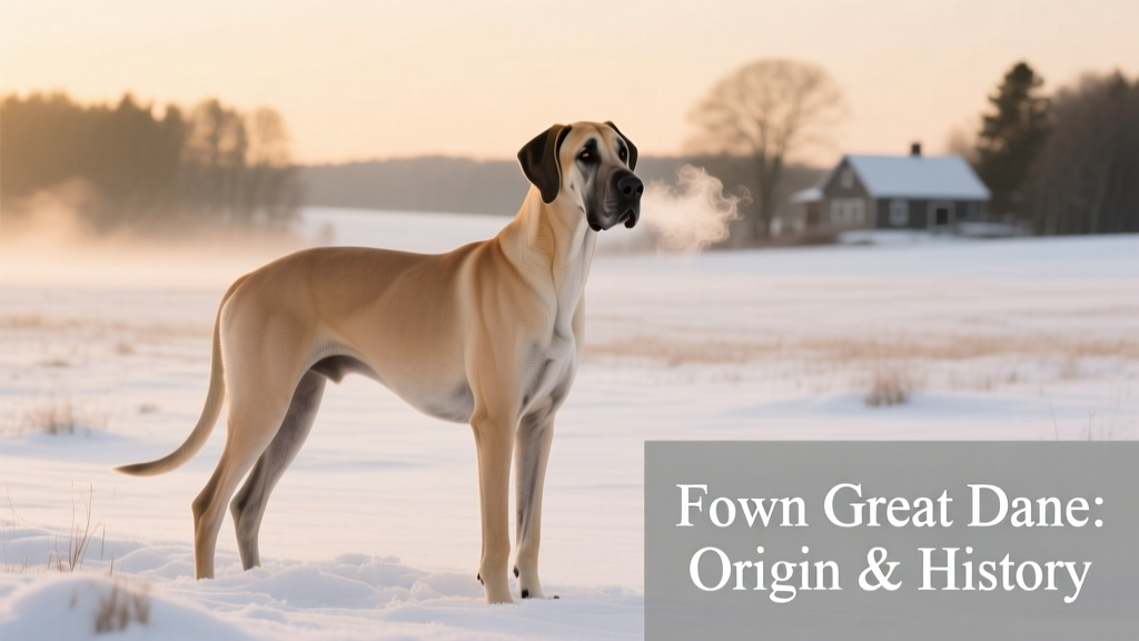 Fawn great dane standing in afield in the snow