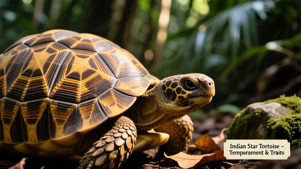 Close-up of an Indian Star Tortoise showing its distinctive star-patterned carapace