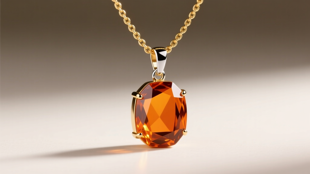 18k gold box chain threaded through a 5mm sterling silver bail, attached to a geometric rose-cut orange agate gemstone pendant.