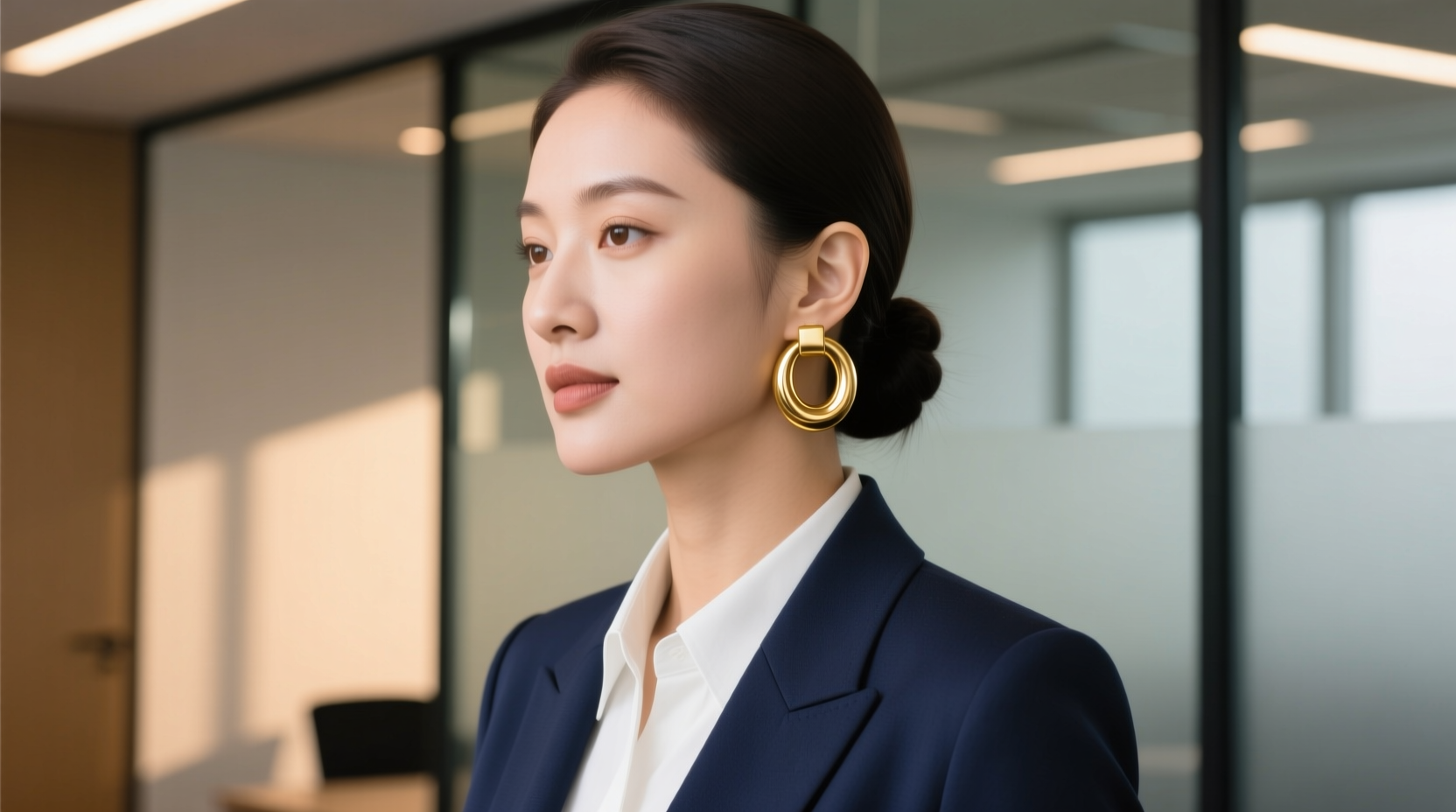 how to style chunky gold hoops with professional work attire without overdoing it