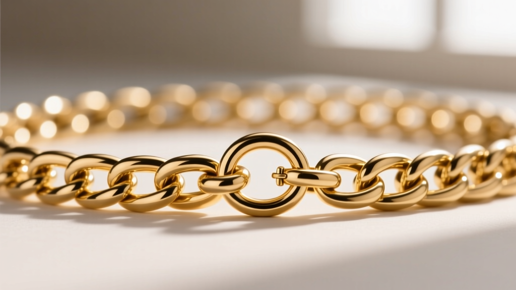 Close-up of a 14k gold box chain connecting to a spring-ring clasp, highlighting the smooth links and safety catch mechanism.