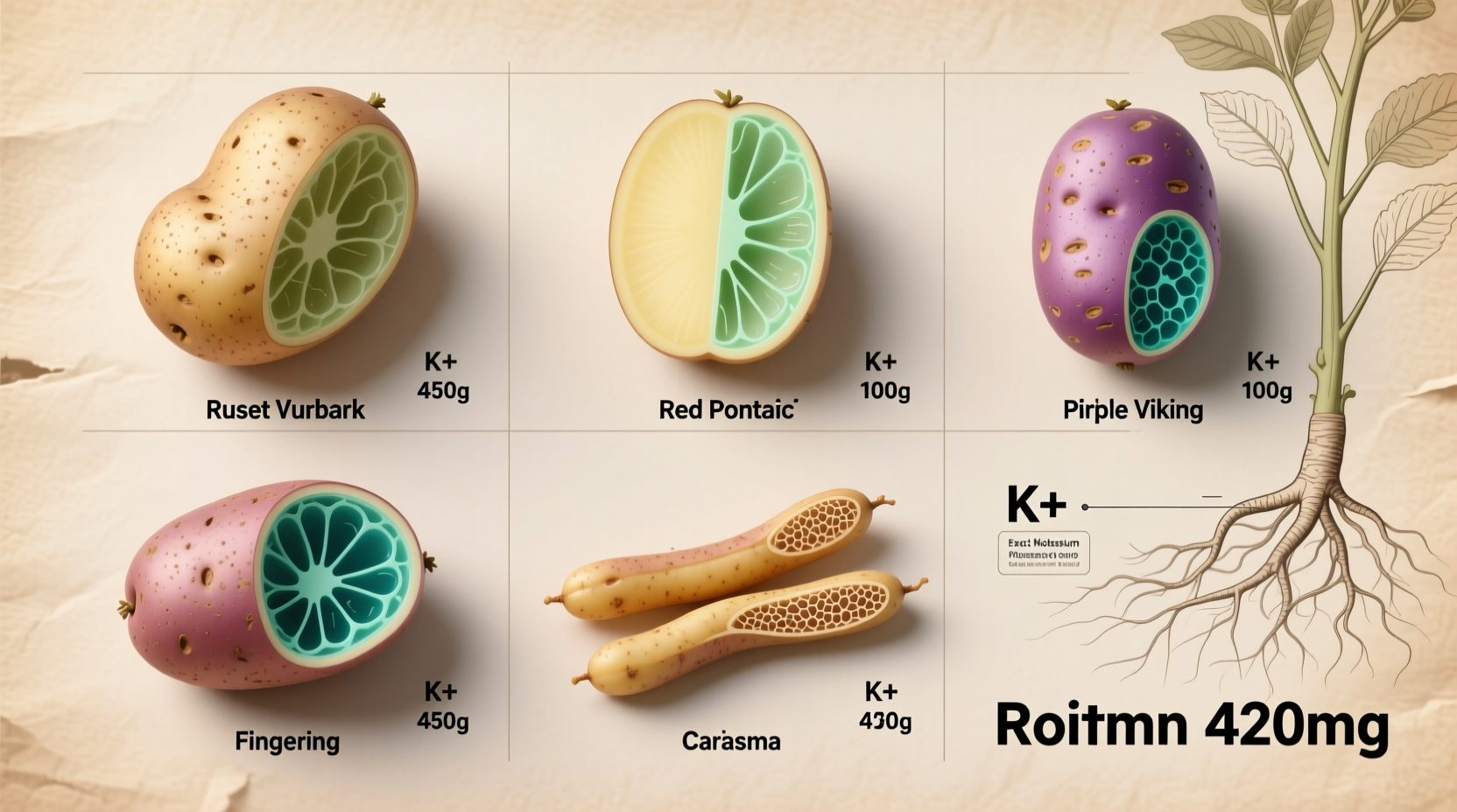 Potato varieties showing potassium content comparison