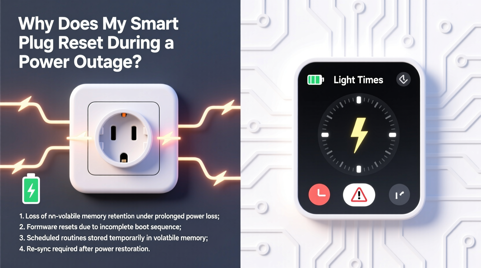 why does my smart plug reset during a power outage and affect light schedules