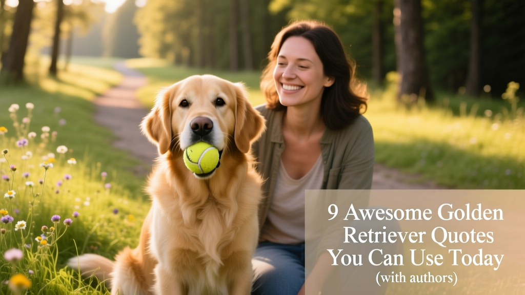 Golden Retriever gently holding a tennis ball in its mouth, sitting attentively beside its owner on a grassy trail